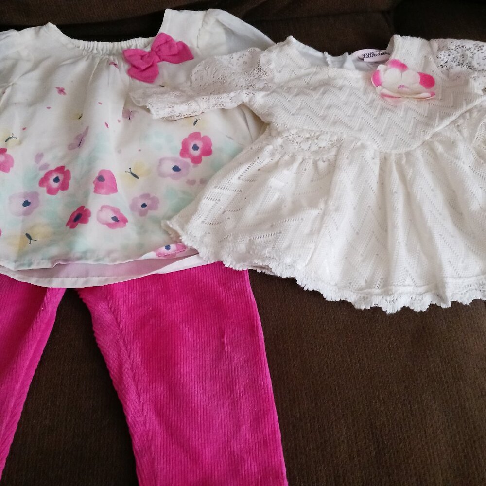 2 Tops, Matching Leggings  Size 12 Mo.